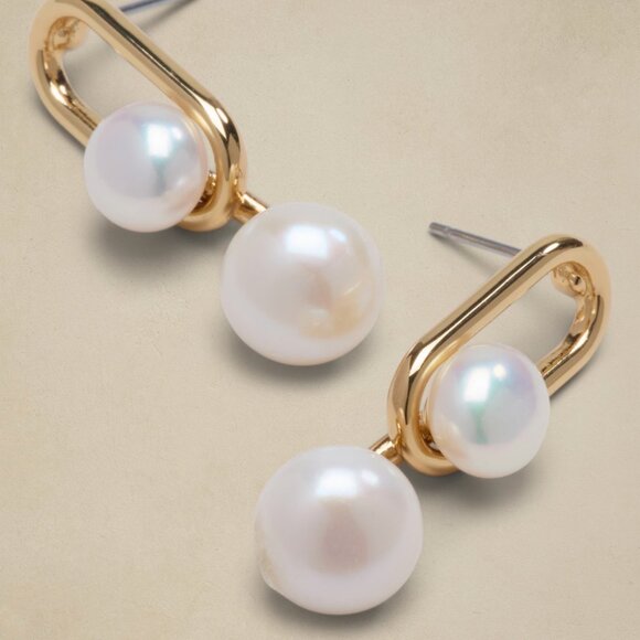 Banana Republic Factory Oval Metal Pearl Drop Earrings - Picture 1 of 7
